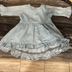 Ruffle Butts Dress 18-24 Months Chambray 100% Cotton 3/4 Sleeve Ruffle Blue